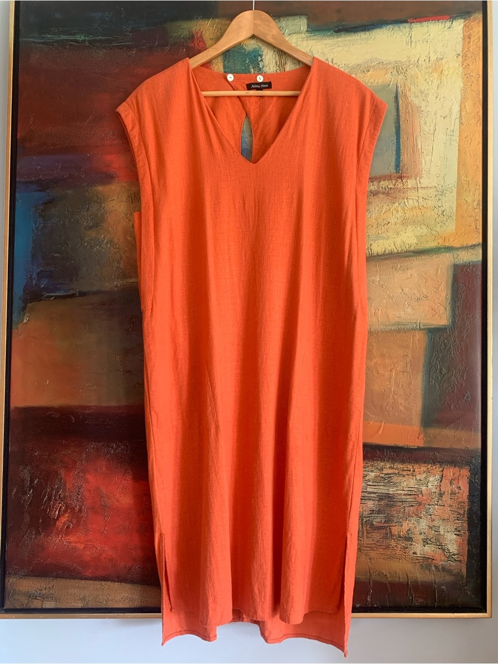Athena Marie Viscose Linen Blend Sleeveless Shift Dress with Pockets, Sz L